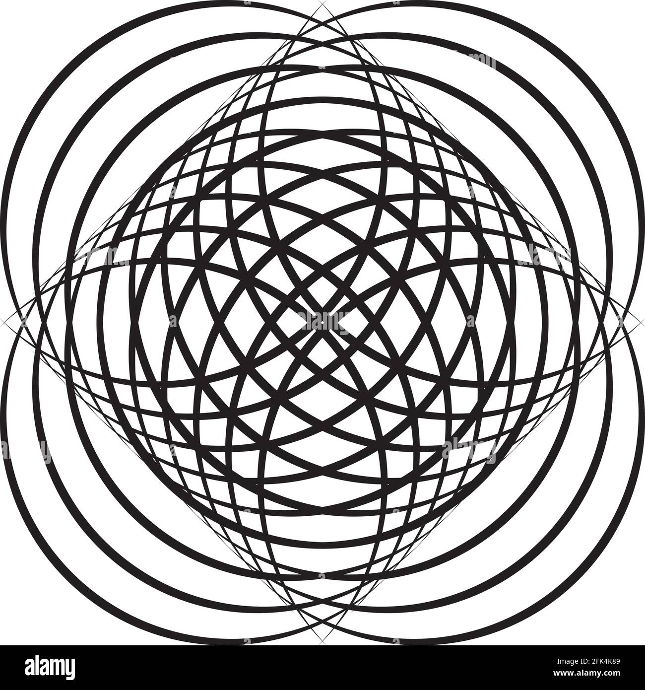 Intersected trajectory spherycal hearth illusion abstract background black on transparent Stock Vector