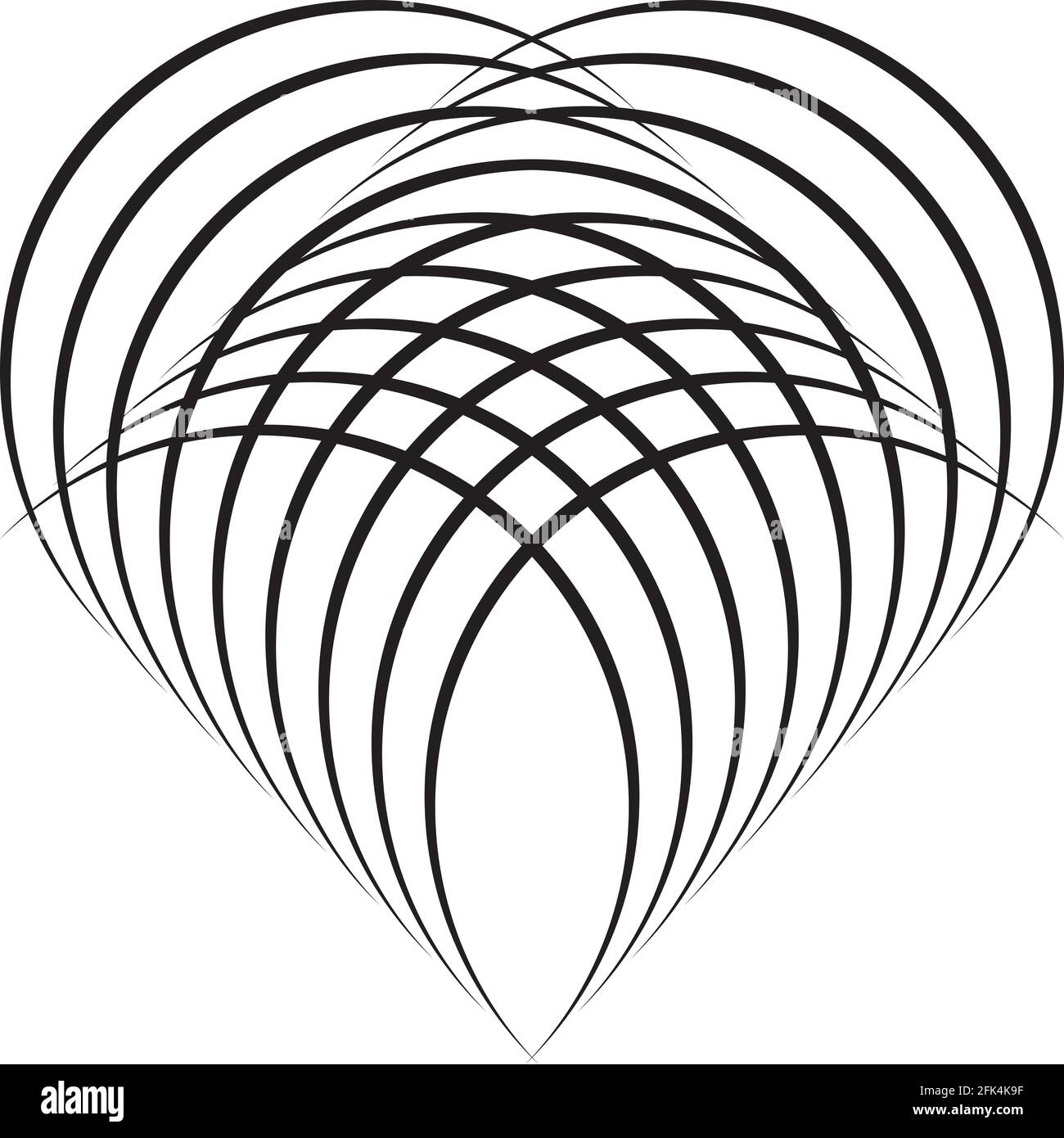 Intersected trajectory hearth illusion abstract background black on transparent Stock Vector