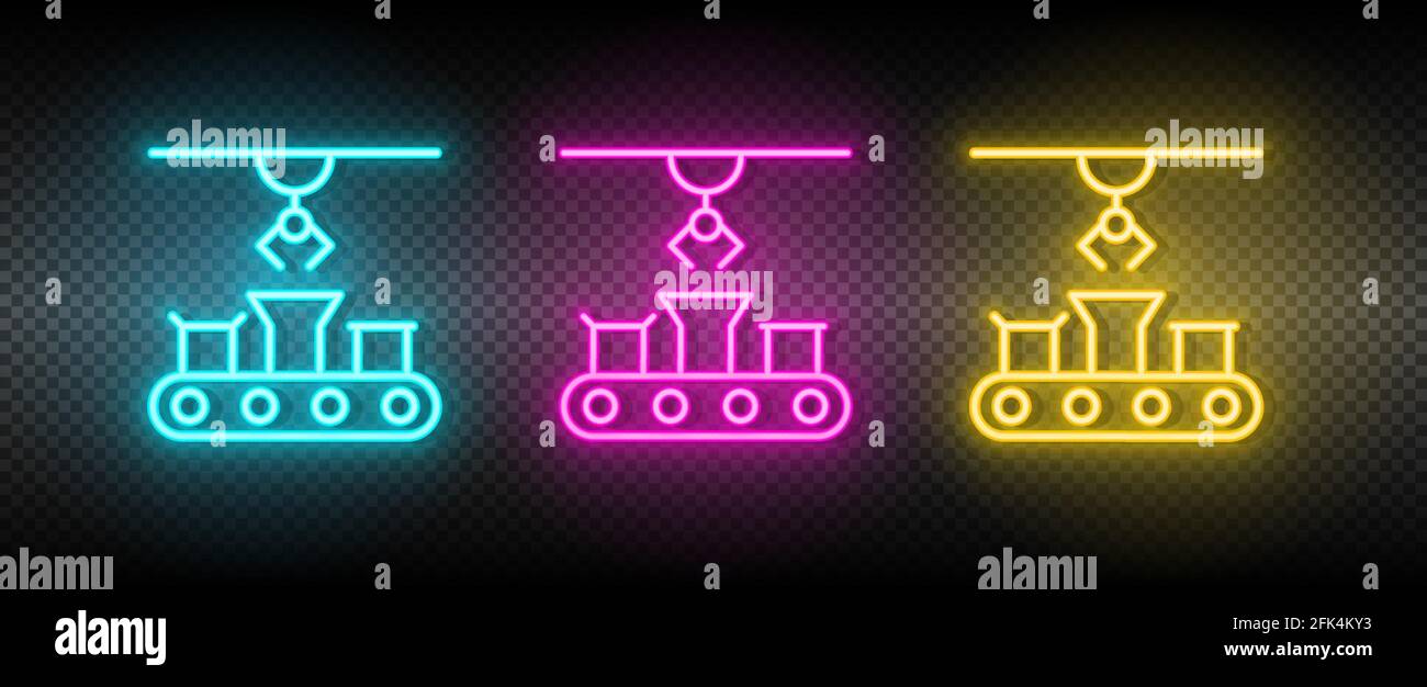 hydraulic arm, industrial arm neon icon set Stock Vector