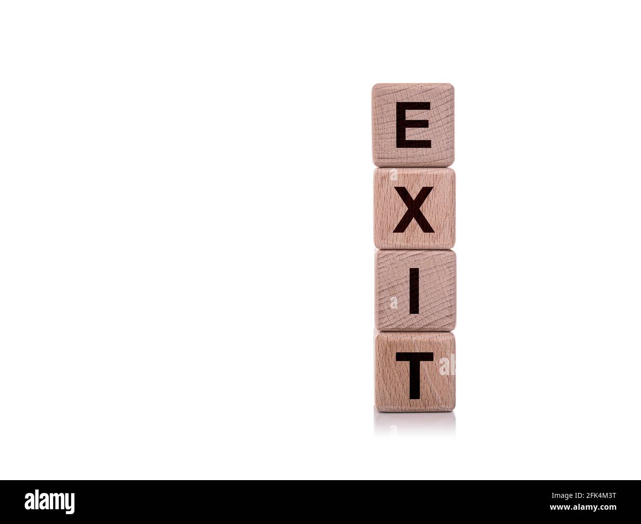 Exit. Wooden cubes with the word exit on a white background. Stock Photo