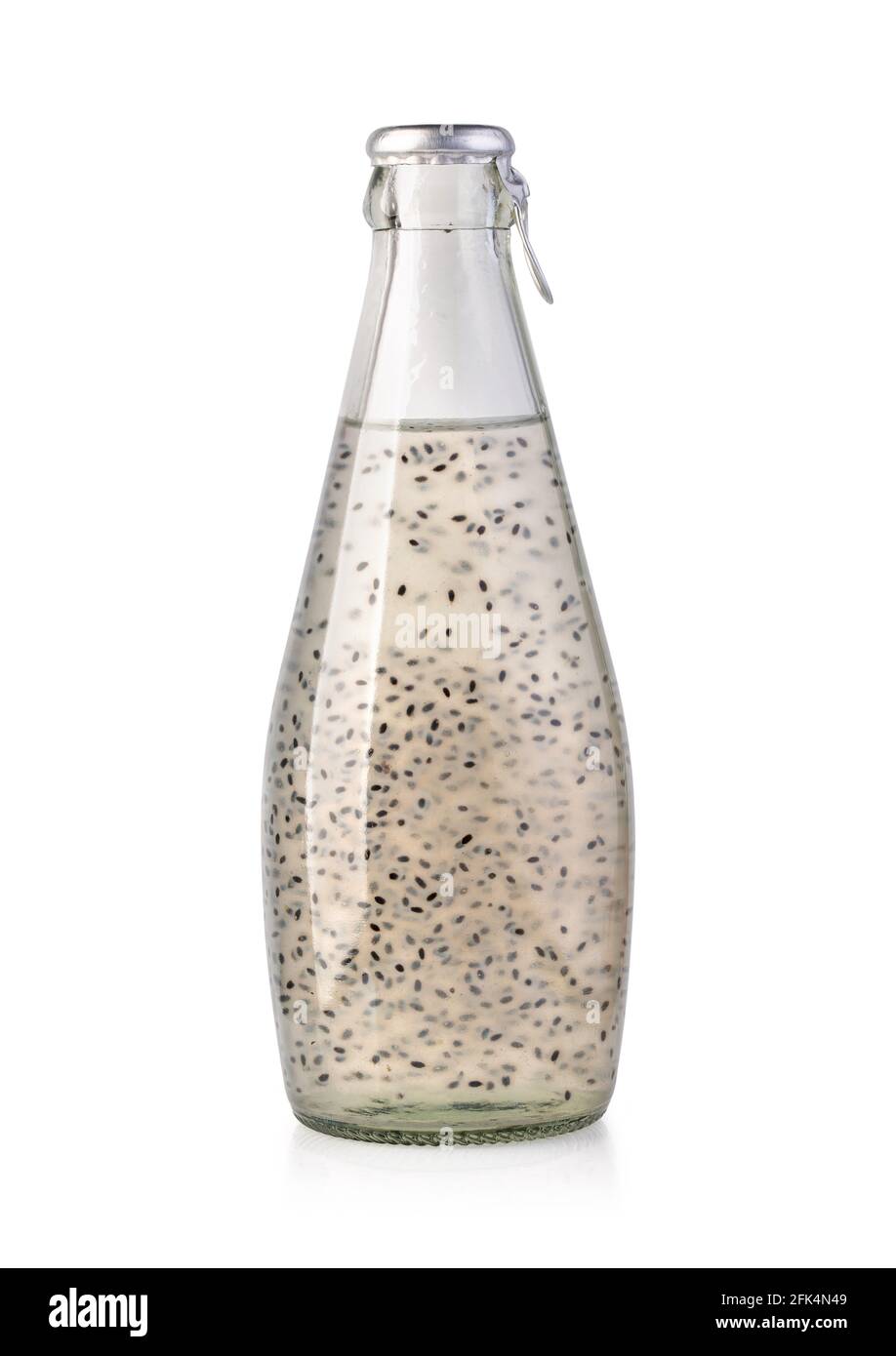 Sweet basil seed drink in glass Bottles on white background with