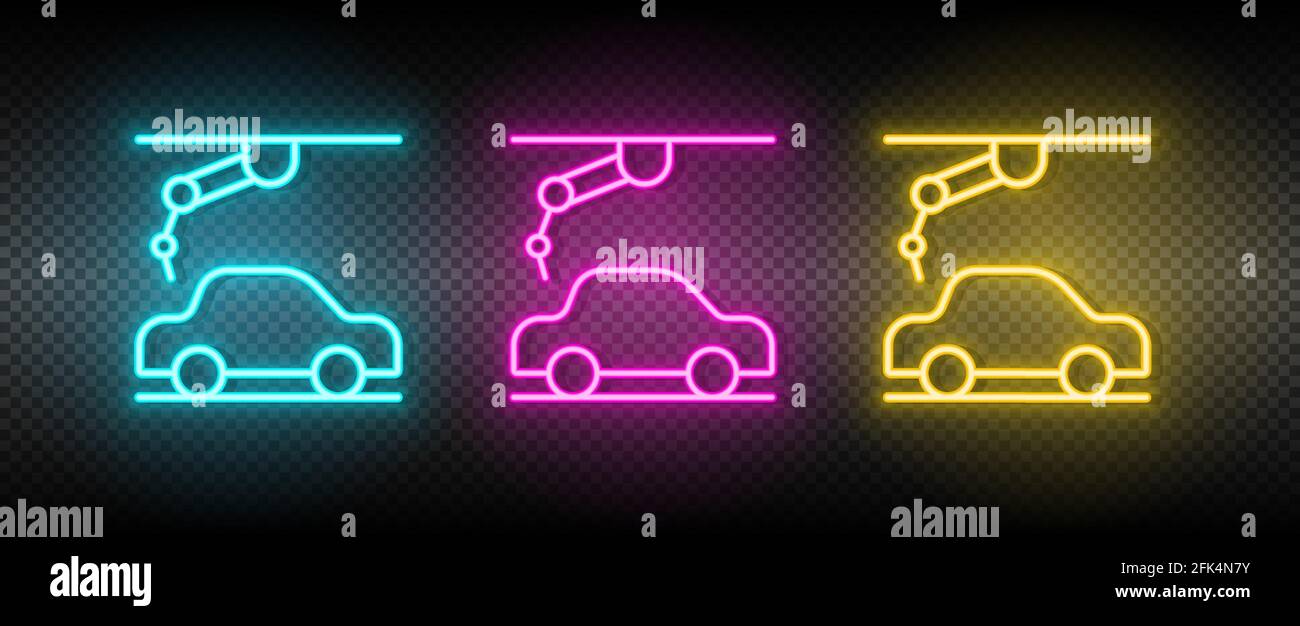 assemble robot, automobile robot neon icon set Stock Vector
