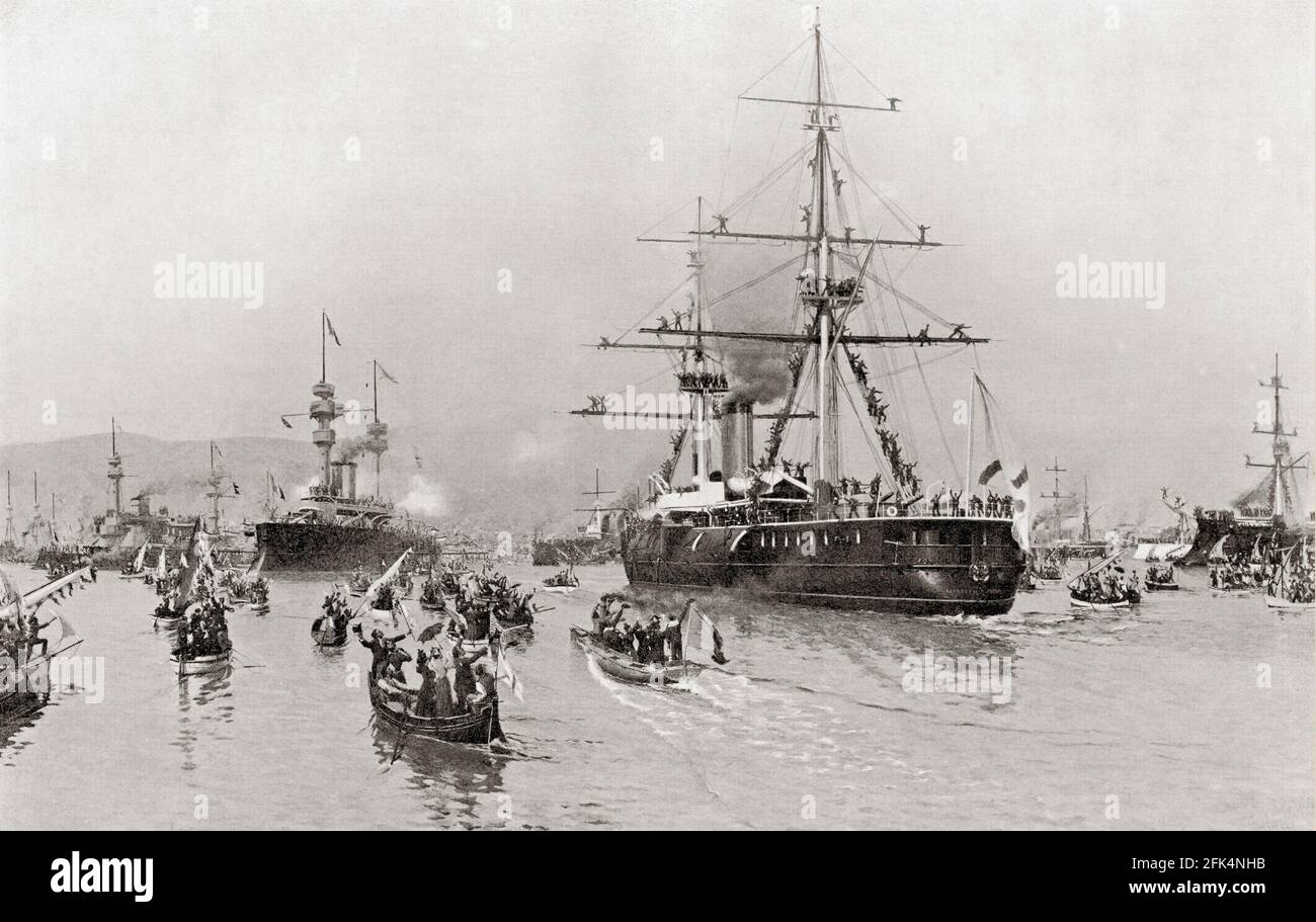 The visit of the Russian fleet to Toulon, France in 1893 to reinforce the Franco-Russian Alliance. Stock Photo