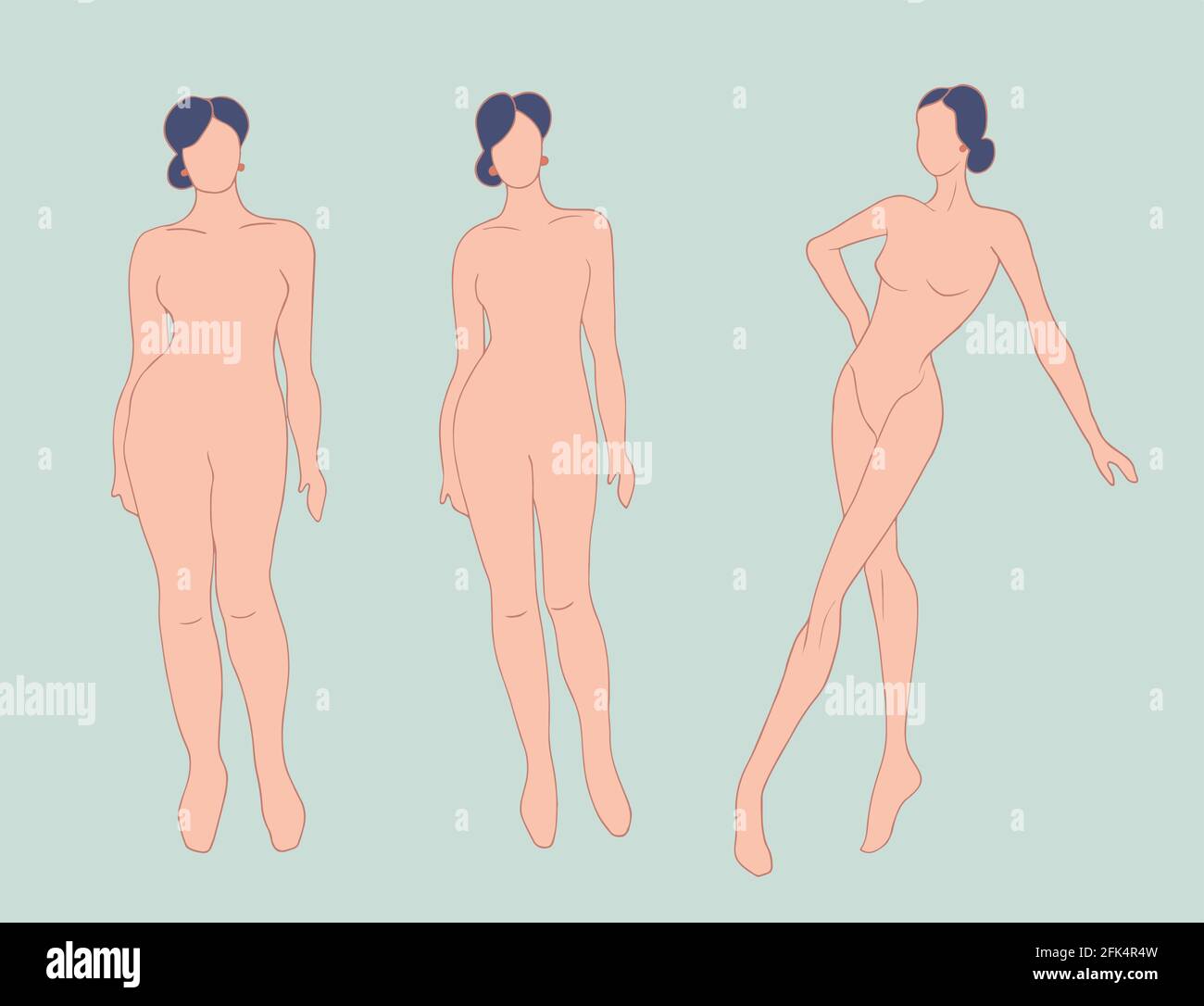 Concept of overweight and diet. Before and after. Silhouette sequence of woman. Progress in weight loss. From fat people to slim and fit people.Health Stock Vector