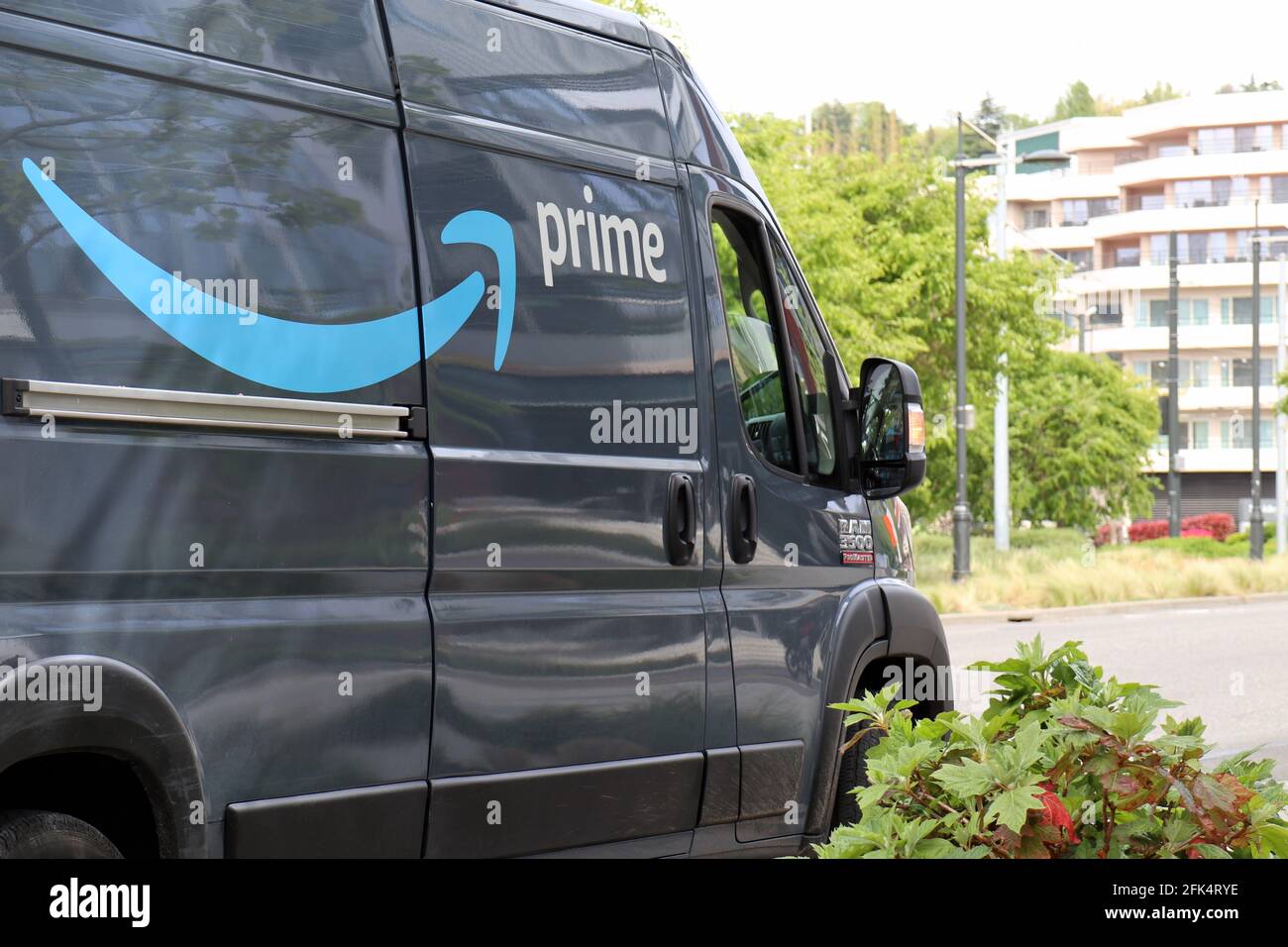 The Logo Of Amazon Prime Delivery Is Seen On The Trailer Of A Truck Outside The Company Logistics Centre In Boves France September 18 19 Reuters Pascal Rossignol Stock Photo Alamy