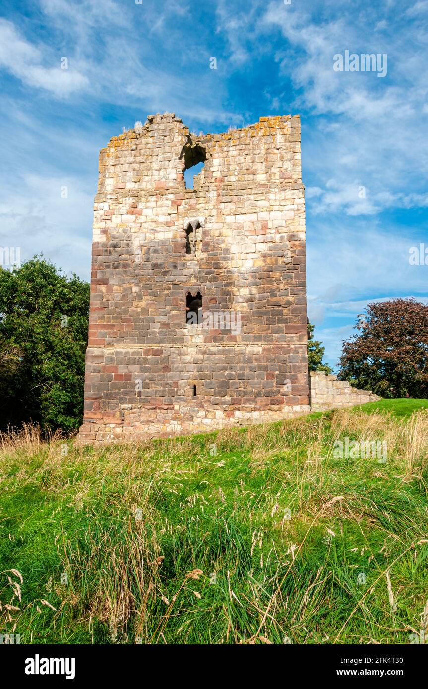 The 13th century rectangular Tower House at Etal Castle which was a defensible house characteristic of the borderlands of England and Scotland then Stock Photo