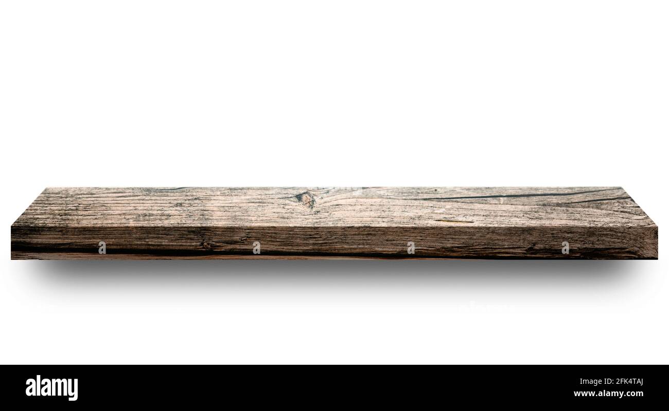 Wooden empty shelf on white background Stock Photo
