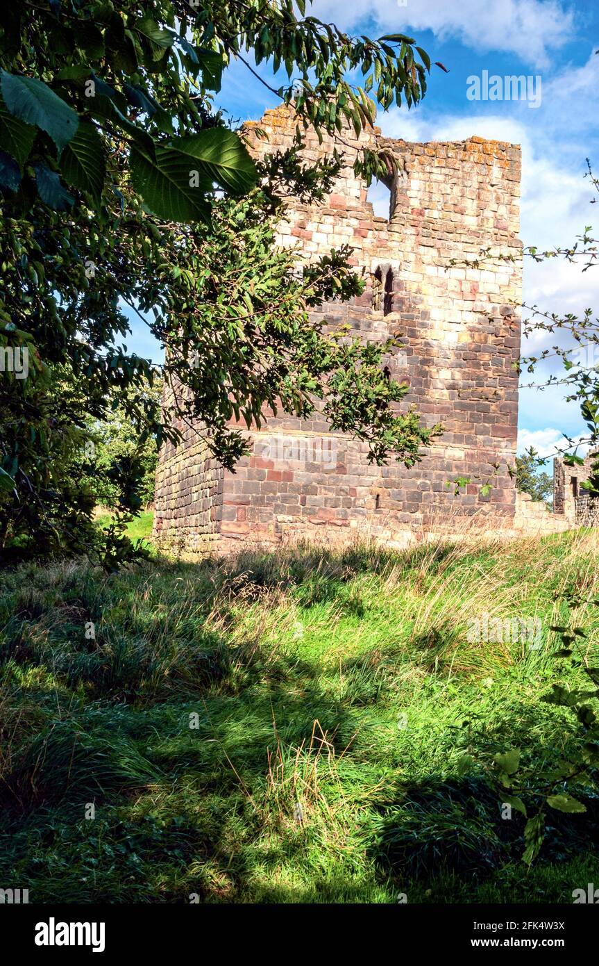 The late 13th century rectangular Tower House at Etal Castle which was a defensible house characteristic of the borderlands of England and Scotland Stock Photo