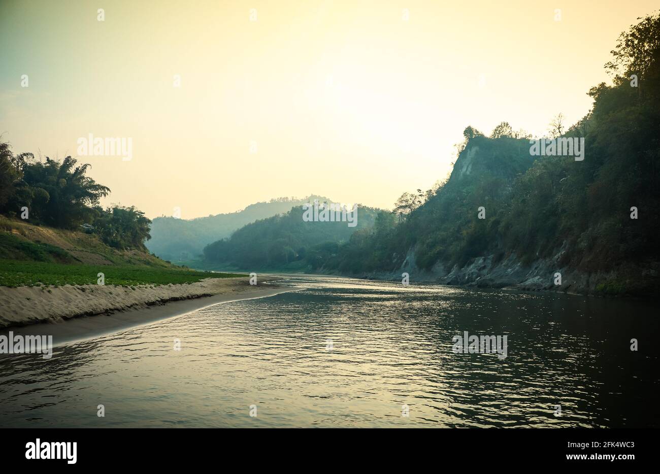 river and hill landscape in Bandarban , Bangladesh . Stock Photo