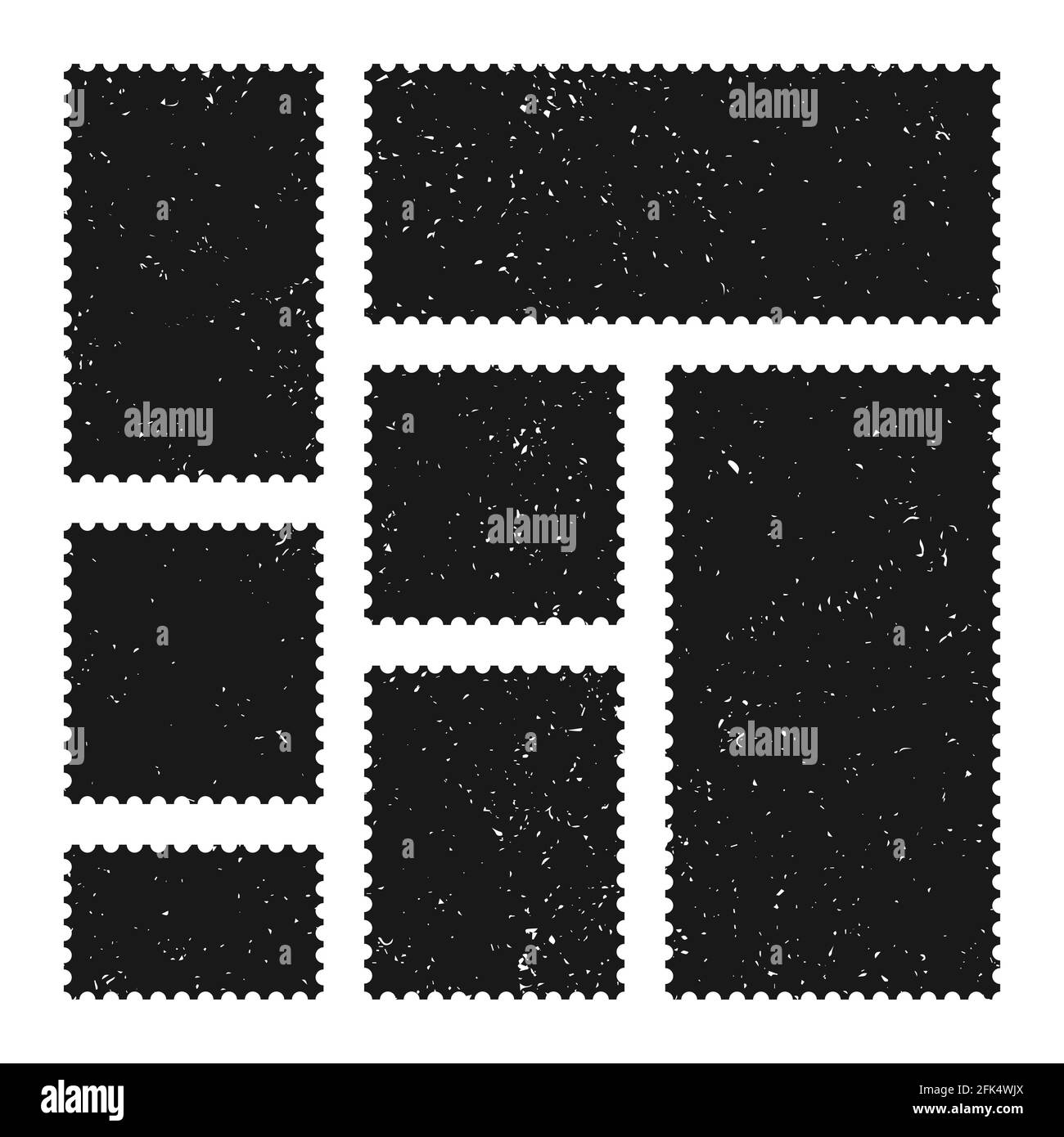 Black blank postage stamps collection. Old grunge sticky paper stamp