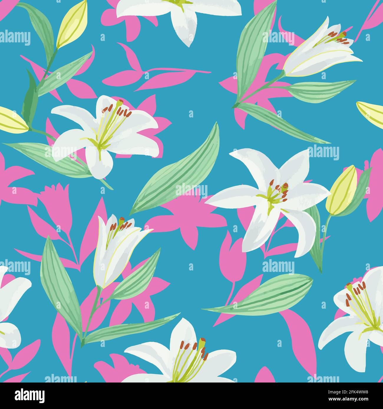 Seamless watercolor pattern with lilies in vector Stock Vector