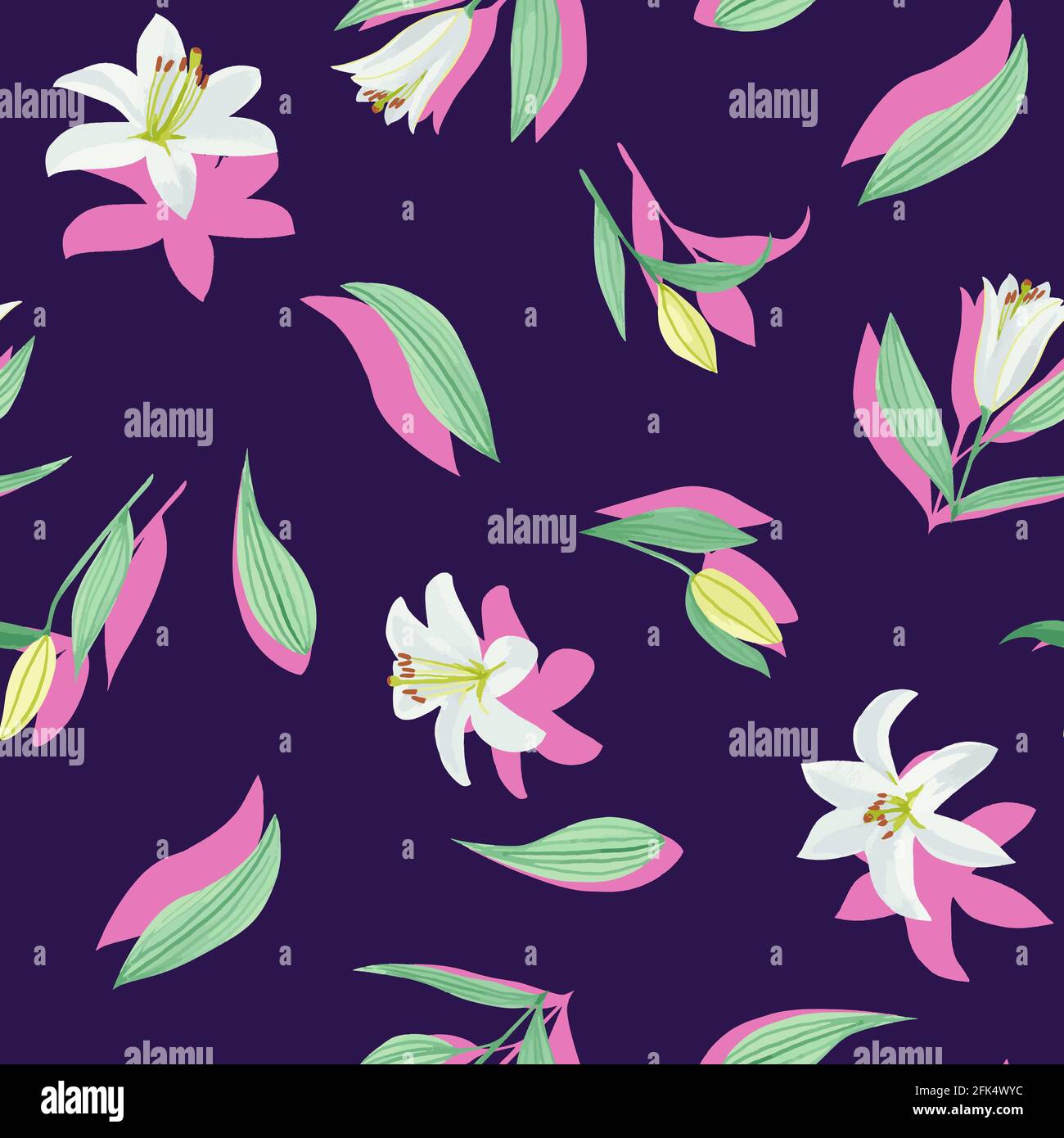 Seamless watercolor pattern with lilies in vector Stock Vector