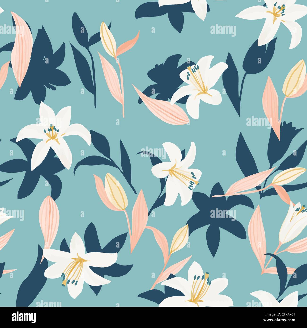 Seamless watercolor pattern with lilies in vector Stock Vector