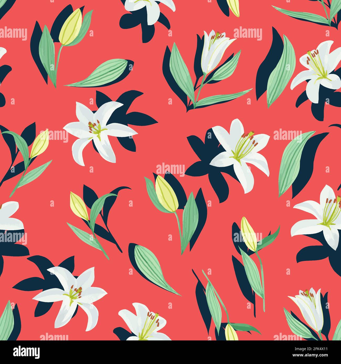 Seamless watercolor pattern with lilies in vector Stock Vector