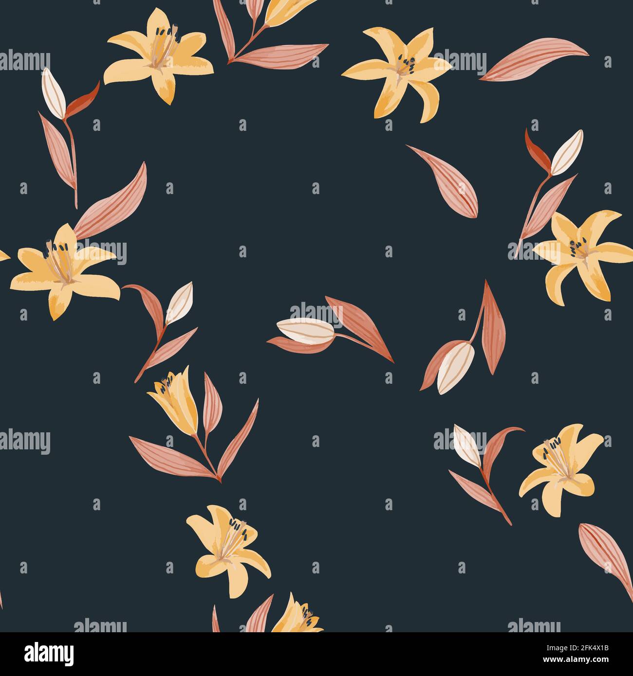 Seamless watercolor pattern with lilies in vector Stock Vector