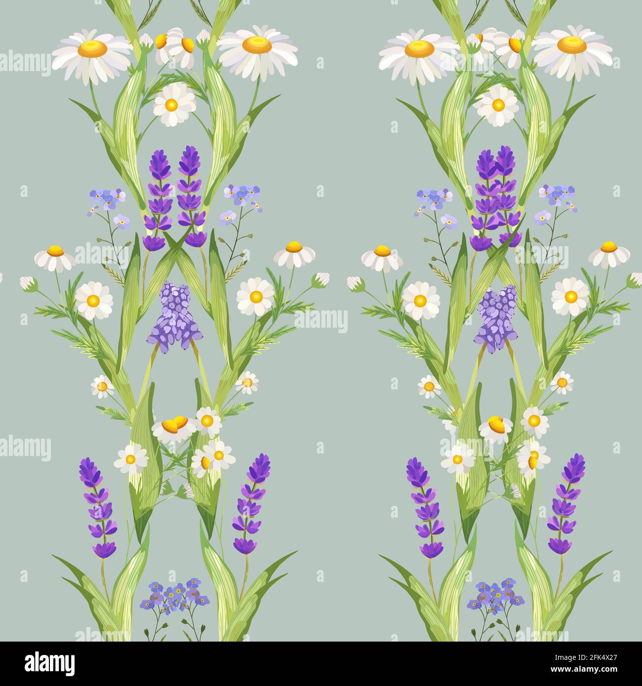 Chamomile seamless pattern. Beautiful floral blooming background. Stock Vector