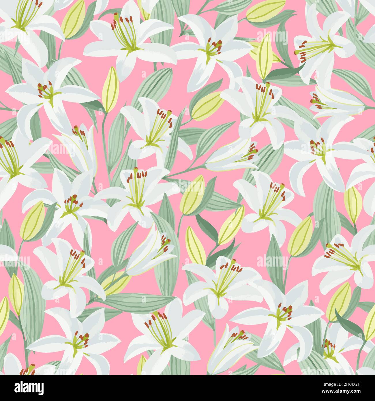 Seamless watercolor pattern with lilies in vector Stock Vector