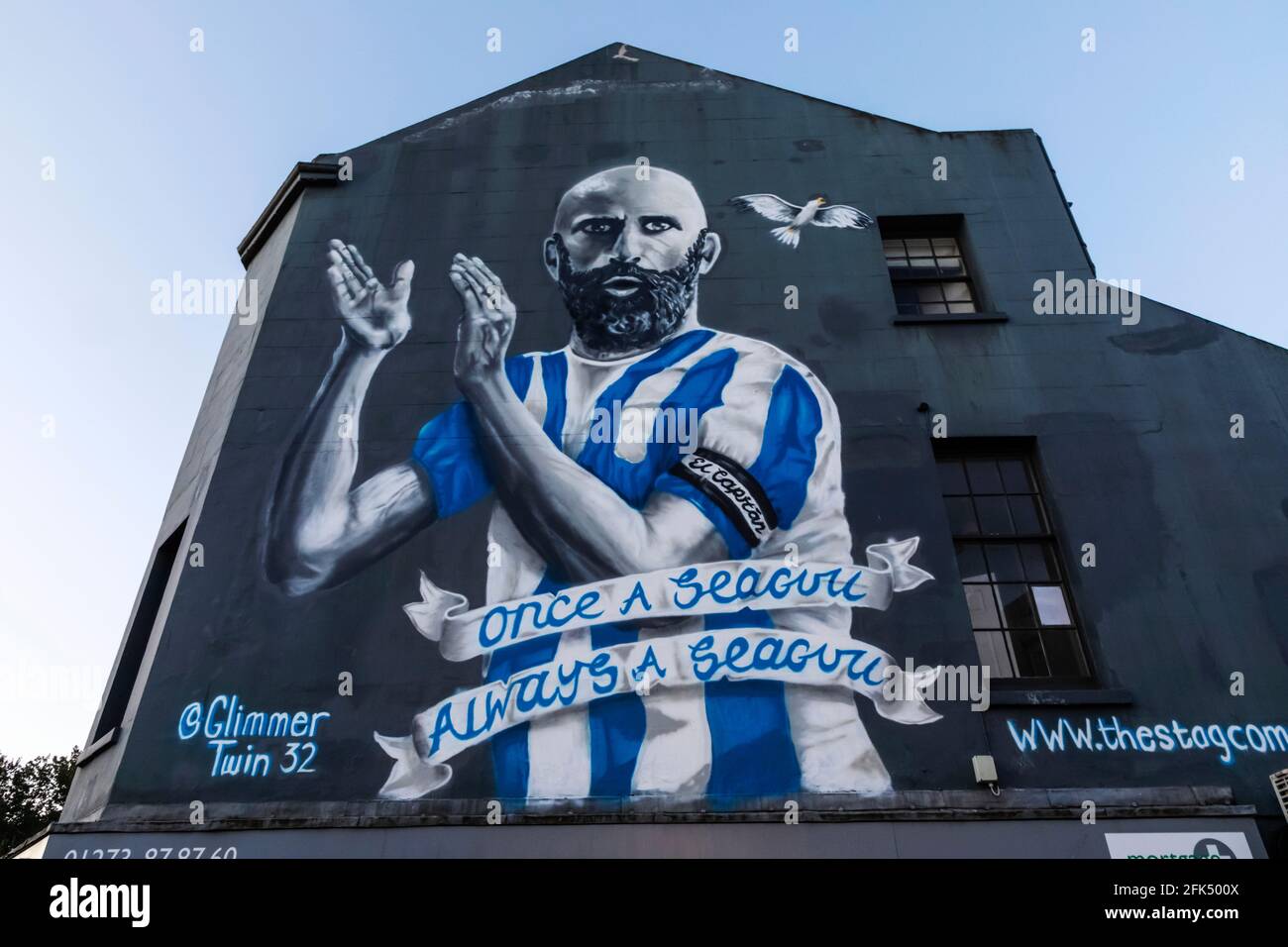 England, East Sussex, Brighton, Wall Mural depicting Brighton Football Team Captain Bruno Salter with Motto 'Once a Seagull Always a Seagull' *** Loca Stock Photo