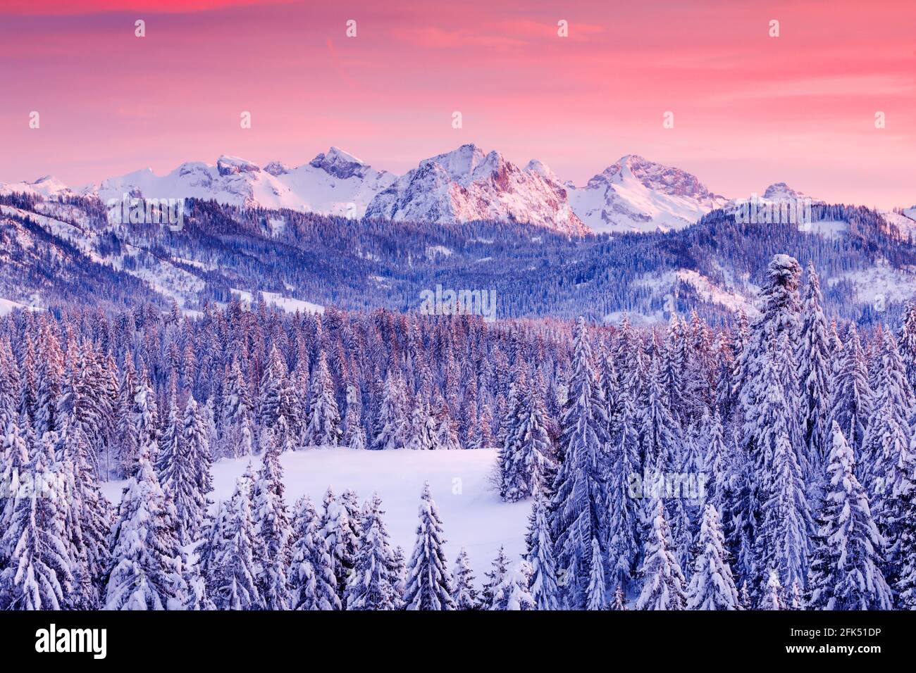Aussicht vom Gotschalkenberg mit Blick zu den Zentralschweizer Alpen, Schweiz Stock Photo
