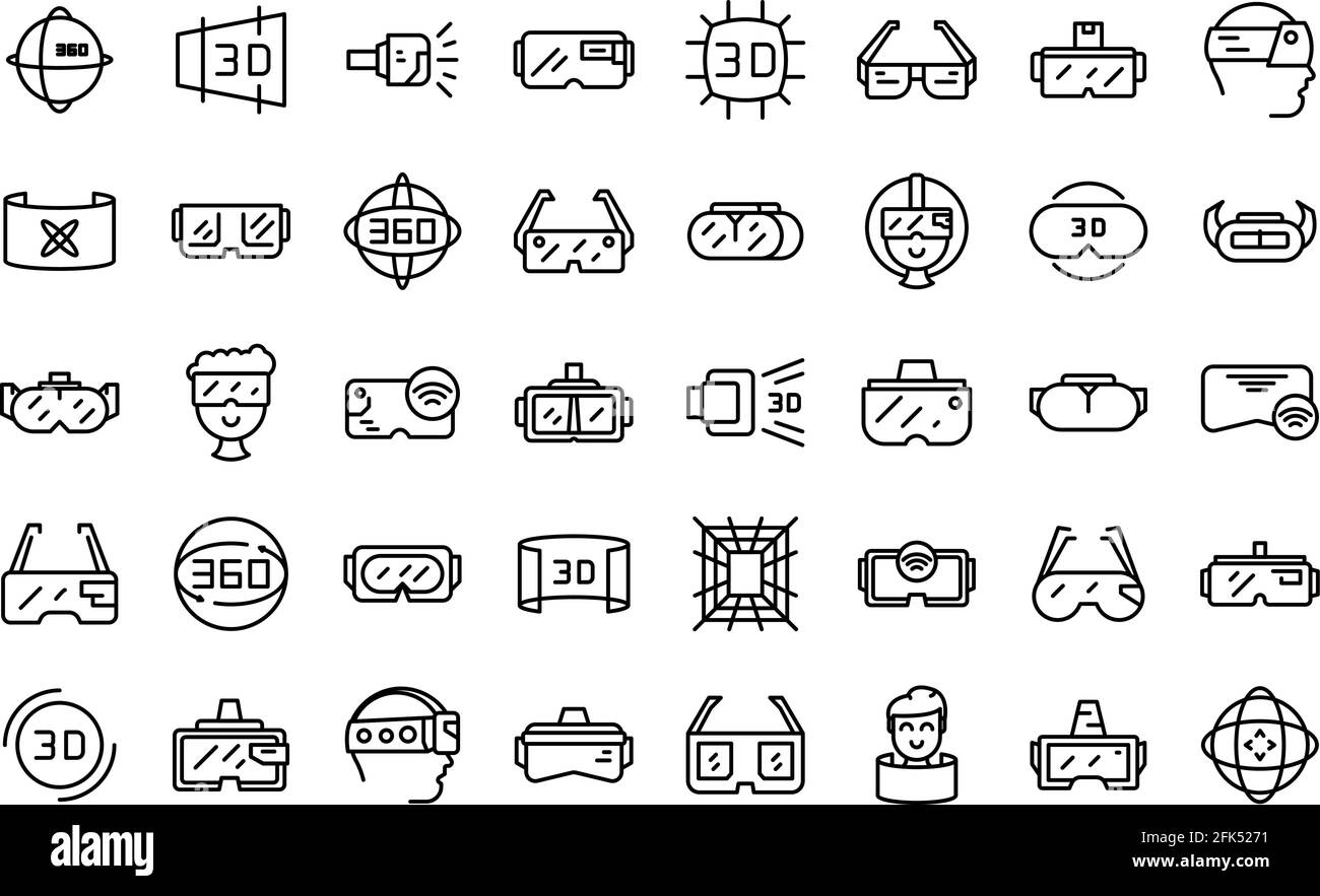 Virtual glasses icons set. Outline set of virtual glasses vector icons ...
