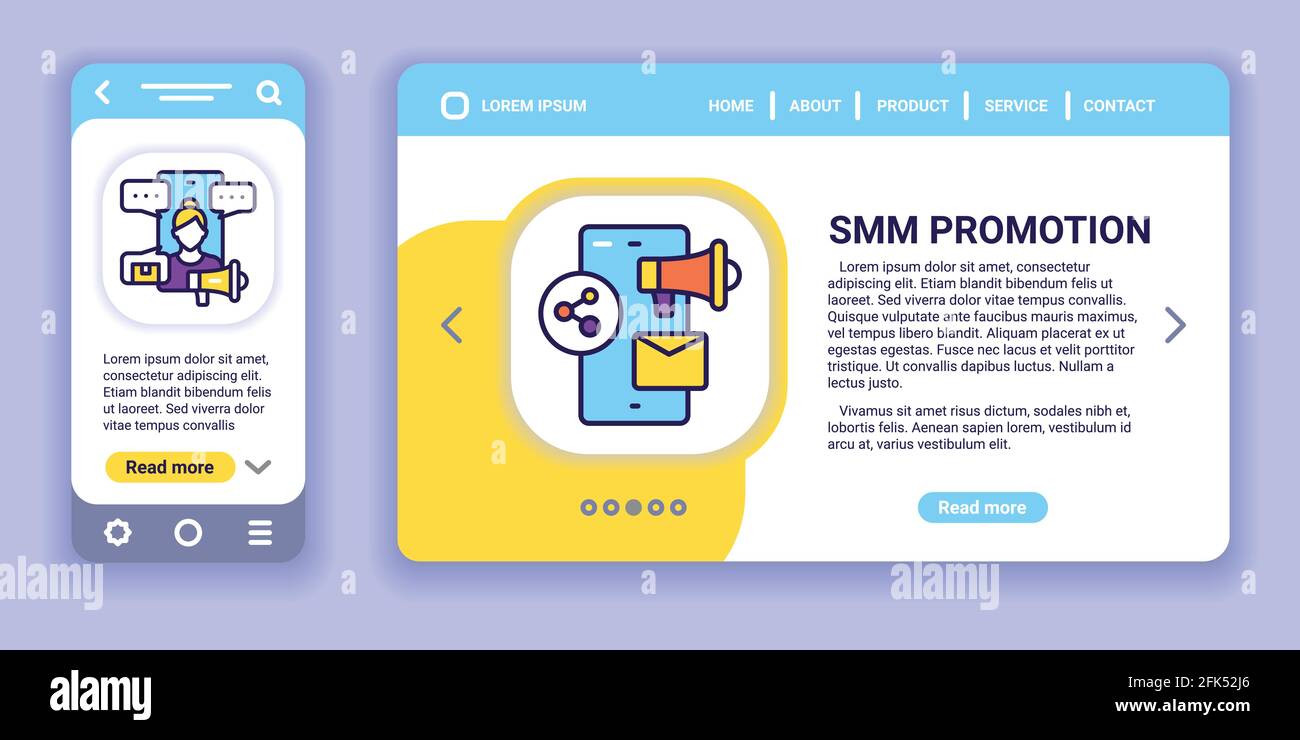 SMM promotion web banner and mobile app kit. Outline vector ...