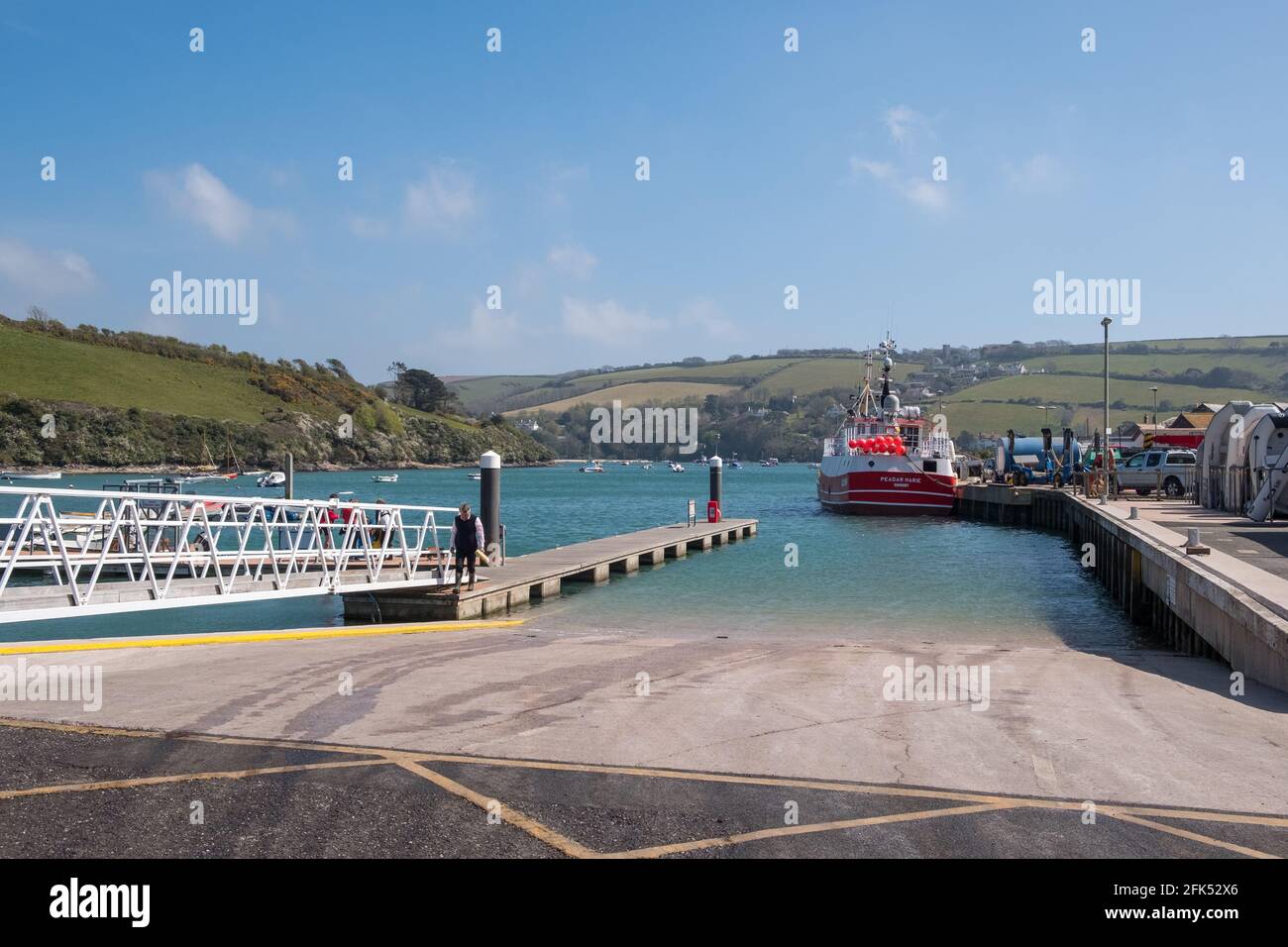 The slipway at Batson in Salcombe, South Hams used for launching and retrieving boats and dinghies Stock Photo