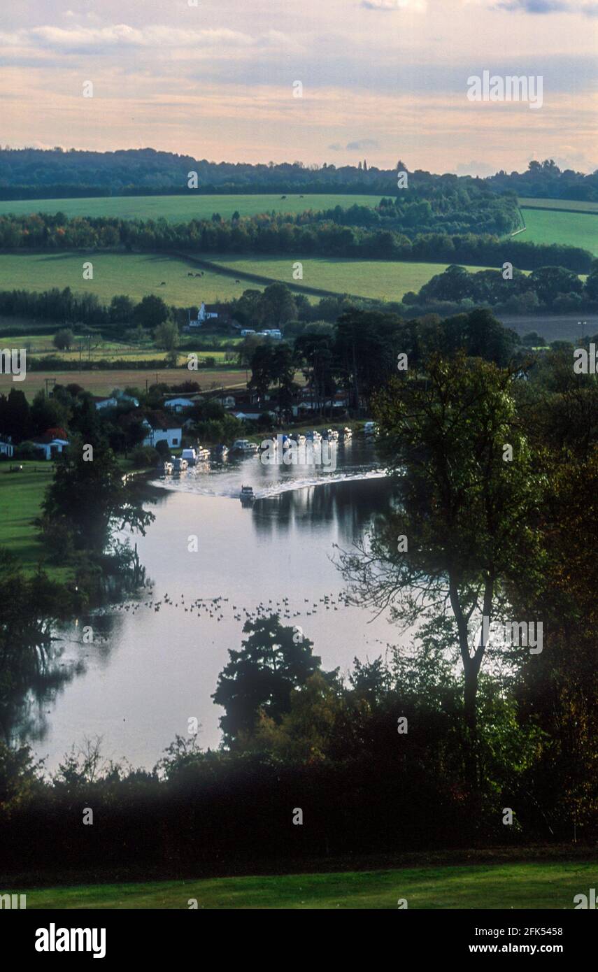 A window view of the river Thames from Danesfield House at Medmenham near Marlow in Buckinghamshire, Britain Stock Photo