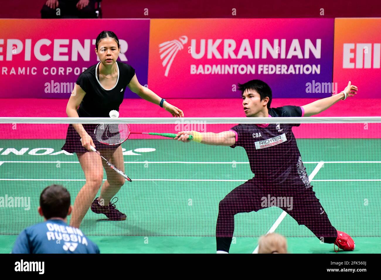 KYIV, UKRAINE - APRIL 28: Jones Ralfy Jansen of Germany in action in his  Mixed Doubles match with Kilasu Ostermeyer of Germany against Evgenij  Dremin of Russia and Evgenia Dimova of Russia