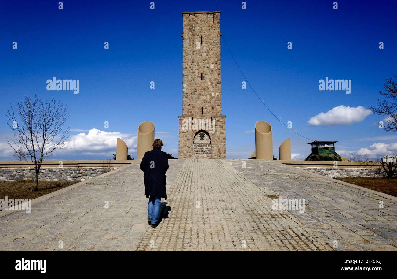 KFOR soldiers on post at the monument at Kosovo Polje, The Kosovo field, It  is mostly known for being the battlefield of the Battle of Kosovo (1389)  between the Serbian and Ottoman