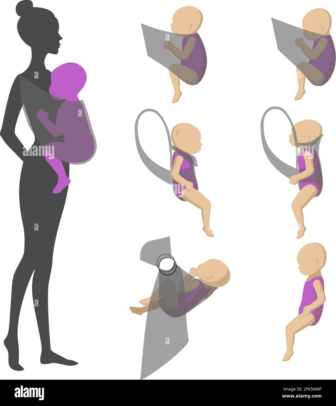 Positioning the baby in different baby carriers Stock Vector Image