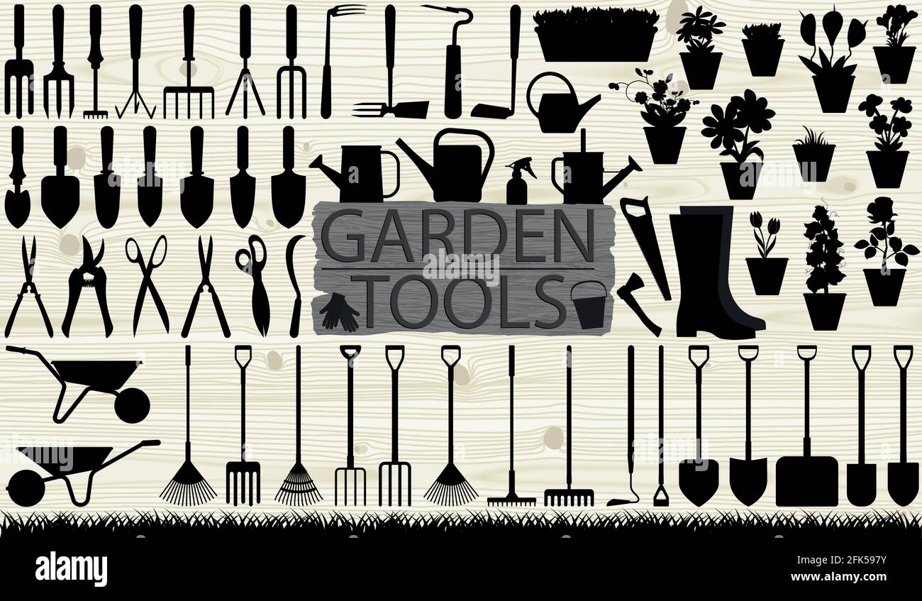 Abstract garden tools, many different tools - Vector illustration Stock Vector