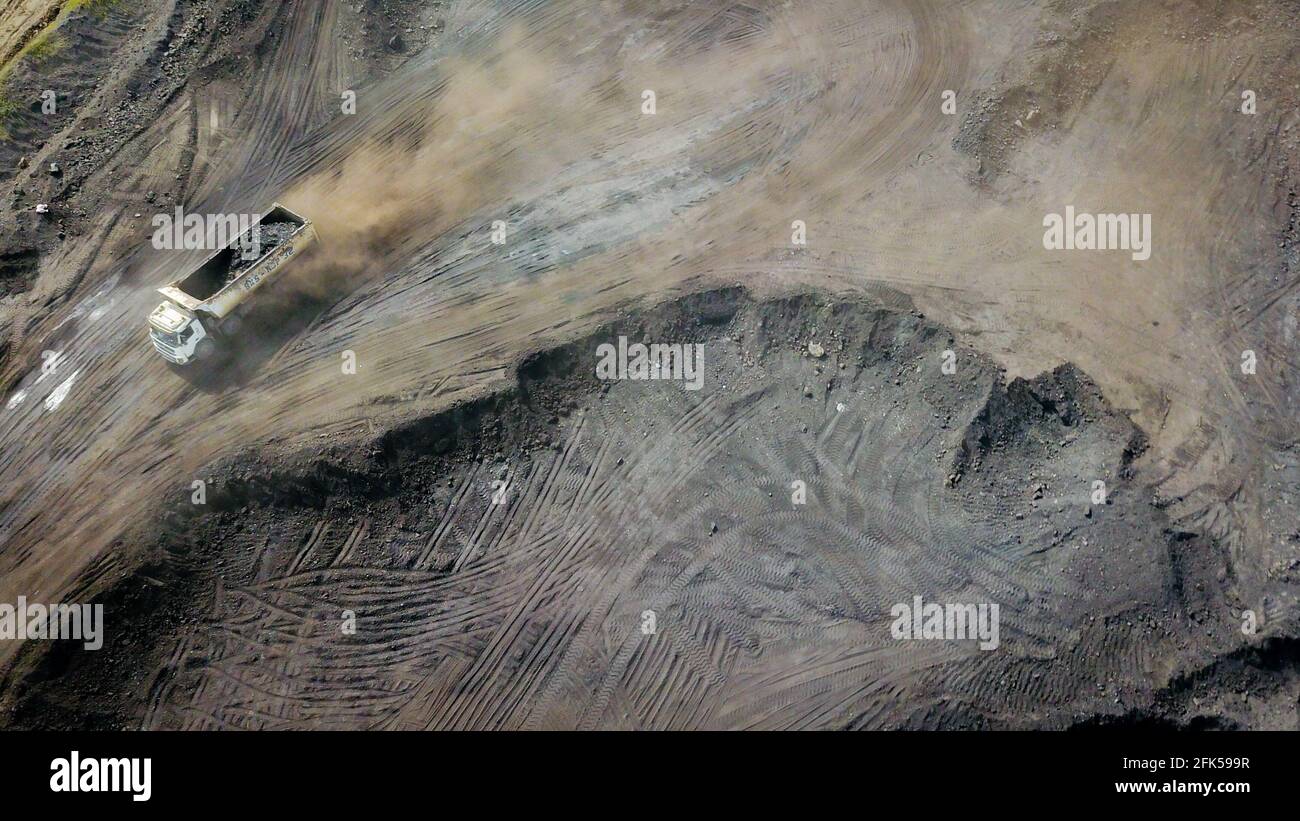 coal mining, stock pile, aerial view Stock Photo - Alamy