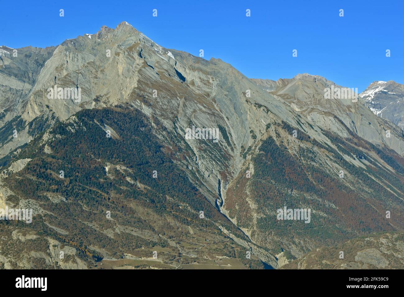 Haut du Cry above the Southern Swiss towns of Conthey and Sion Stock Photo