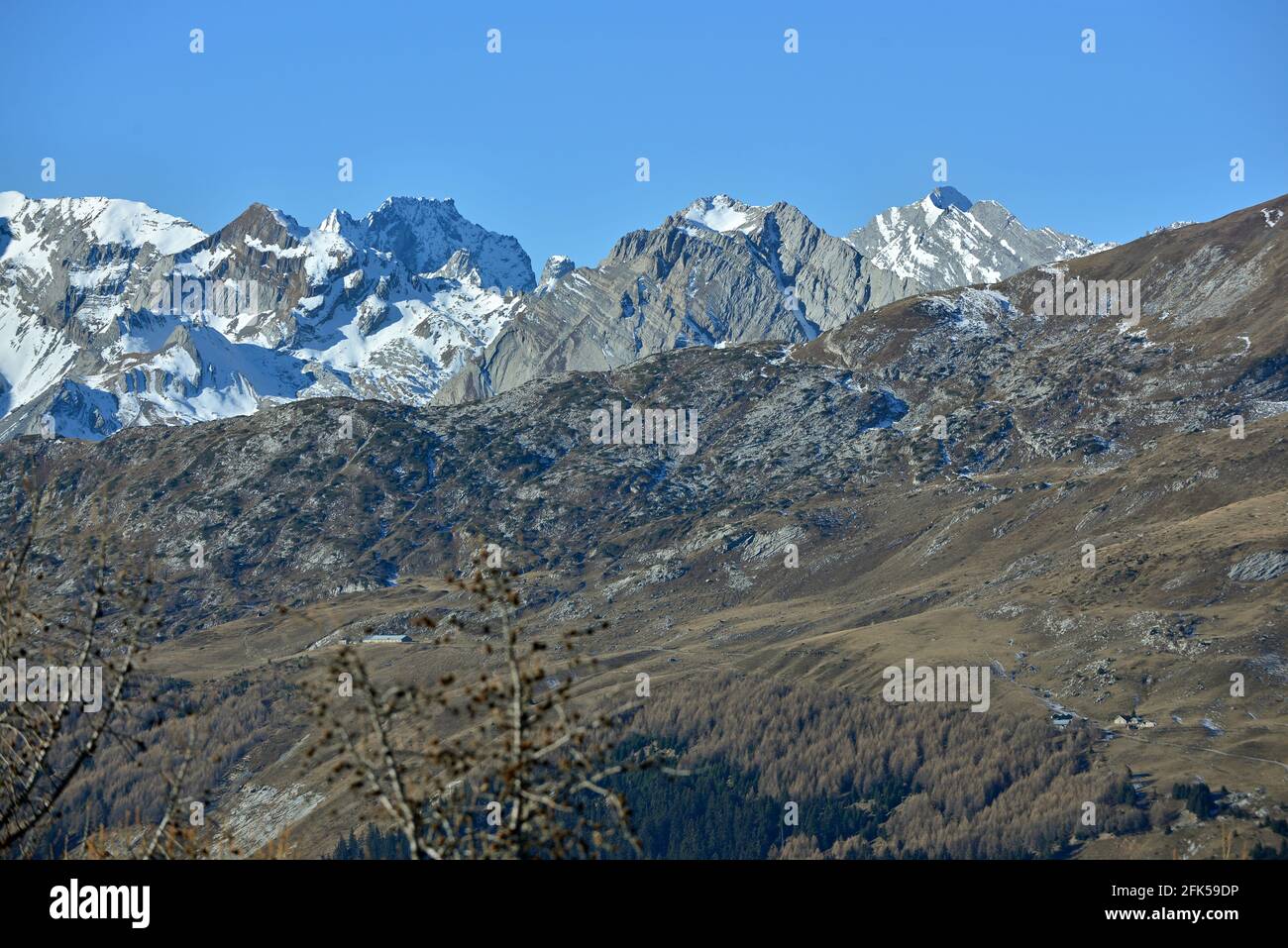 The summits of the Tete Tsernou and the Tete a Pierre Grept in the Valais region of southern Switzerland Stock Photo