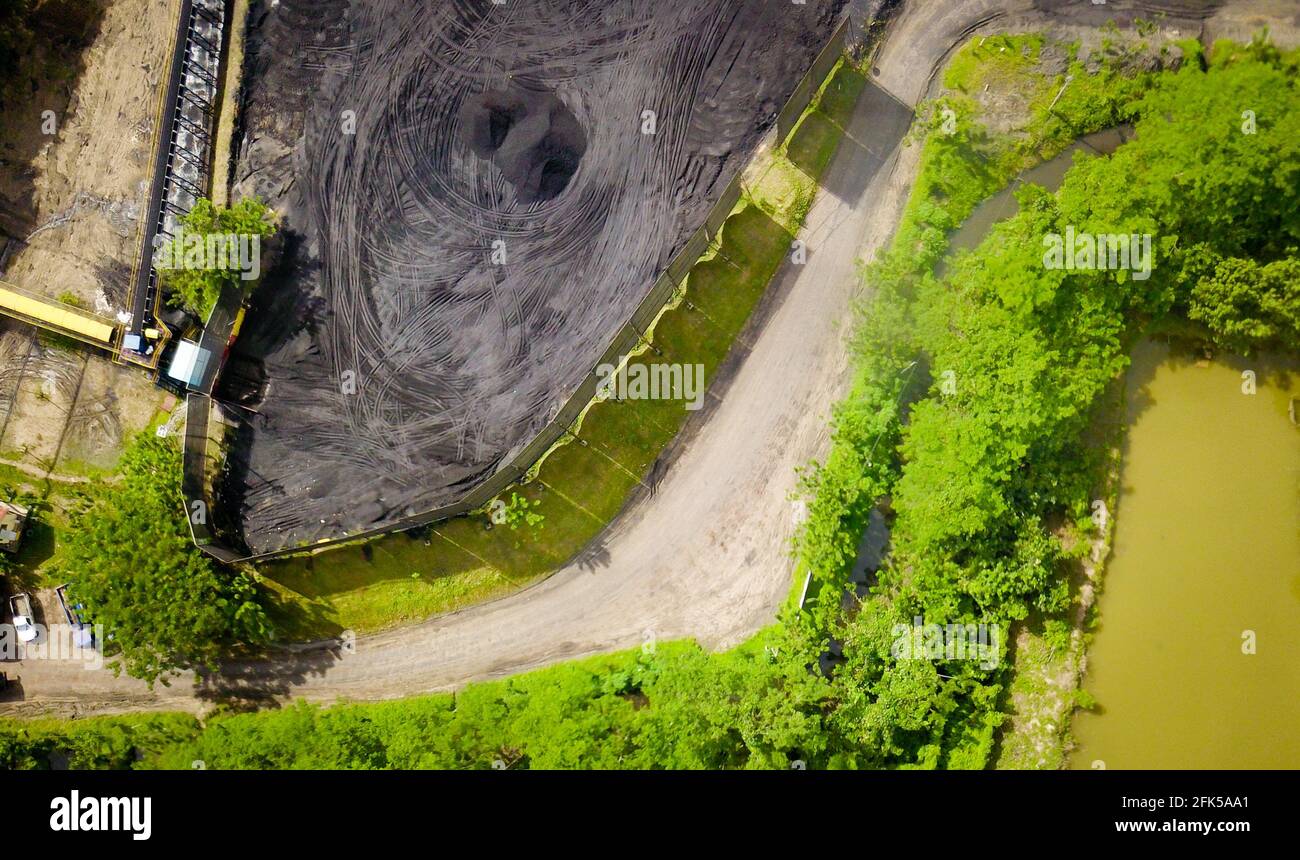 coal mining, stock pile, aerial view Stock Photo - Alamy