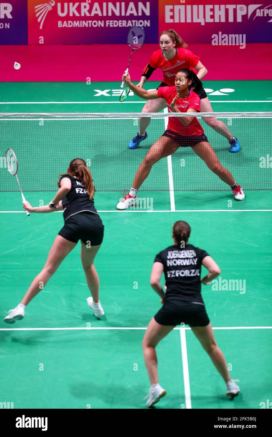 KYIV, UKRAINE - APRIL 27: Debora Jille of The Netherlands and Alyssa  Tirtosentono of The Netherlands compete in their Womens Doubles match  against Sol Stock Photo - Alamy