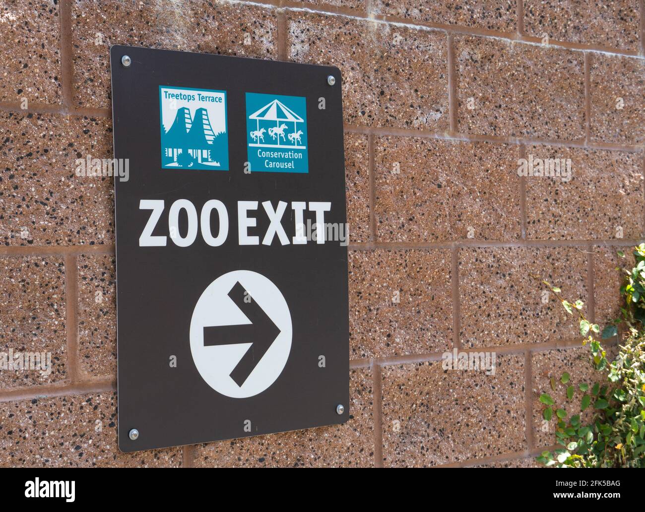 Zoo Exit sign at the Los Angeles Zoo Stock Photo