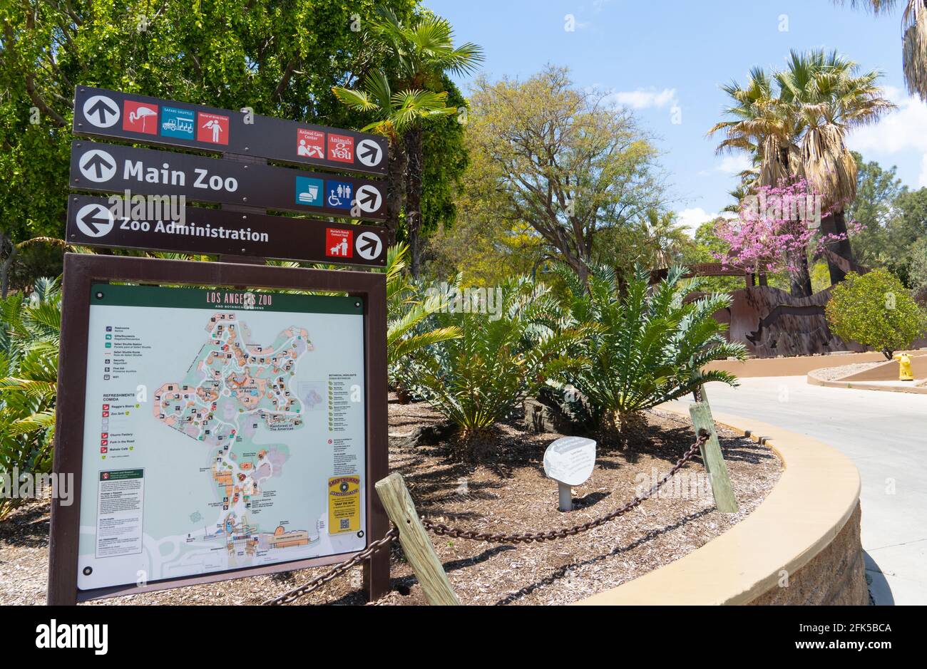 Los Angeles Zoo sign and map Stock Photo