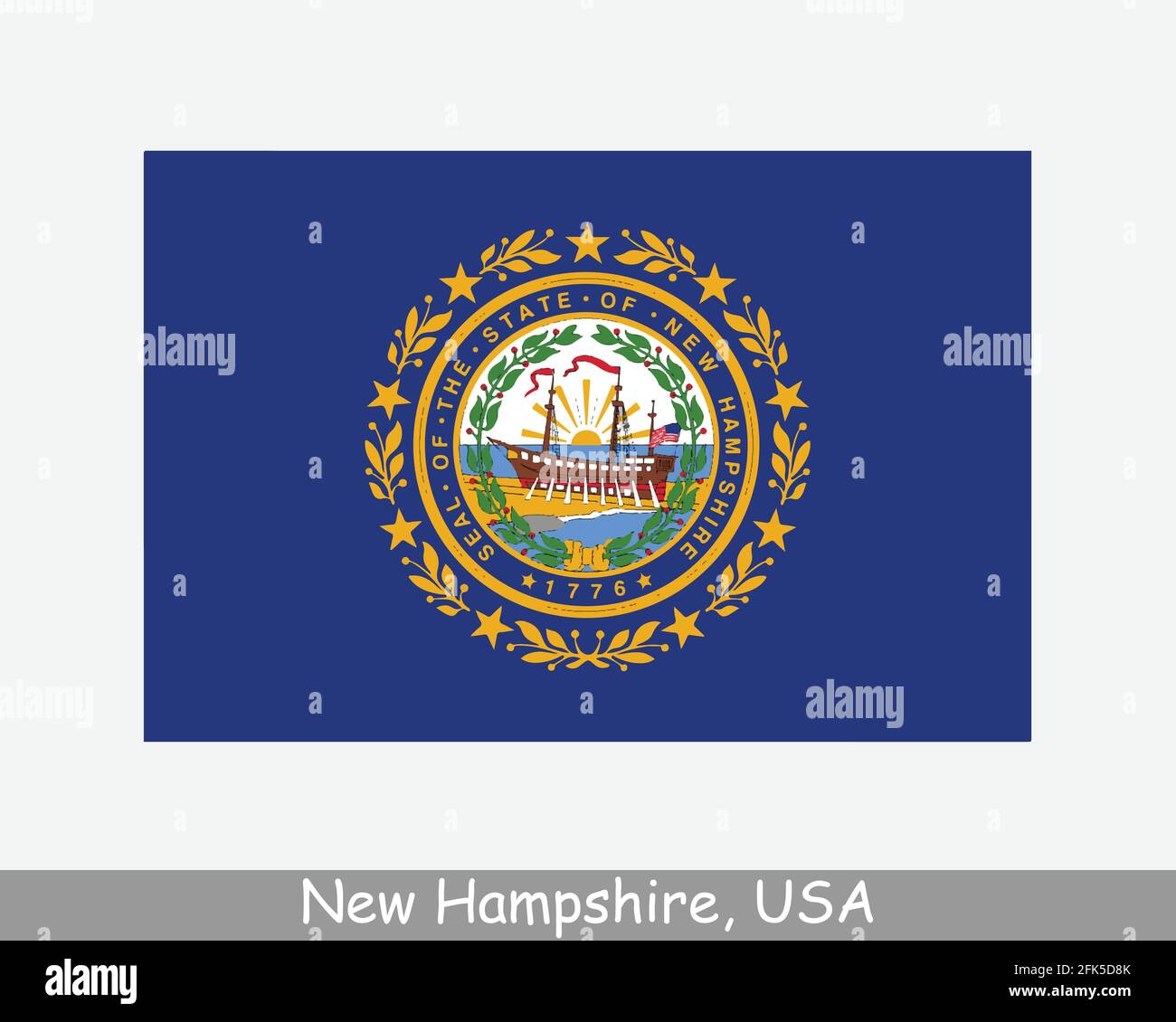 New Hampshire USA State Flag. Flag of NH, USA isolated on white background. United States, America, American, United States of America, US State. Vect Stock Vector