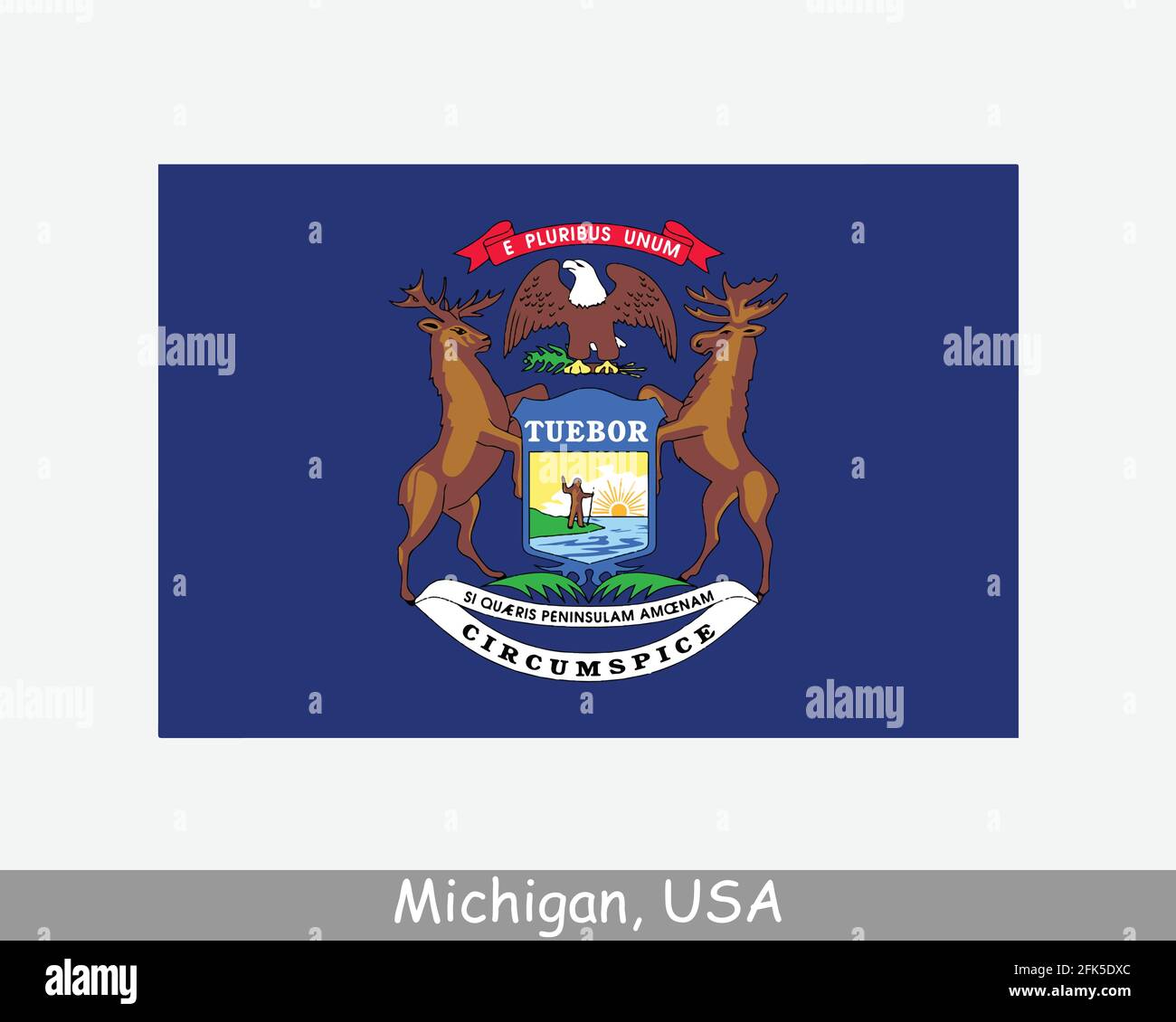 Michigan USA State Flag. Flag of MI, USA isolated on white background. United States, America, American, United States of America, US State. Vector il Stock Vector