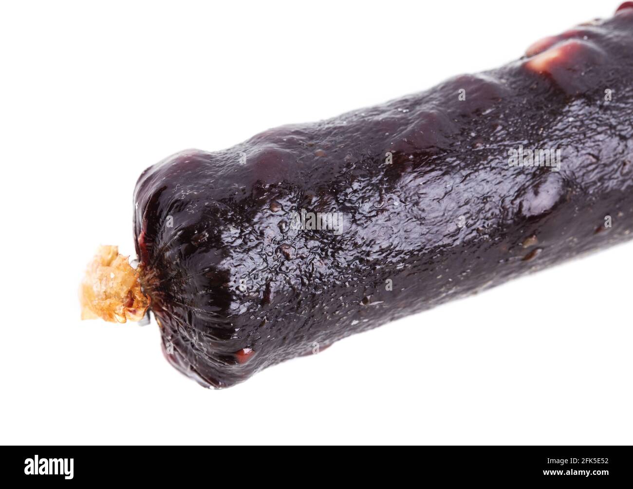 Delicious horse meat salami stick. Macro. Isolated on a white background Stock Photo Alamy