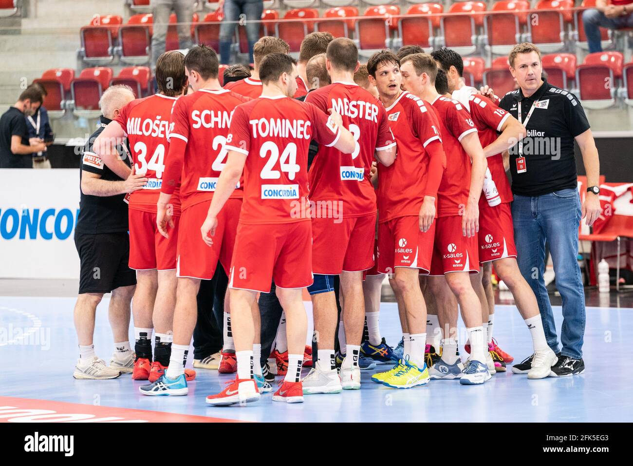 Winterthur, Switzerland. 28th Apr, 2021. April 28th, 2021, Winterthur, Axa  Arena, handball EM qualification: Switzerland - Denmark,