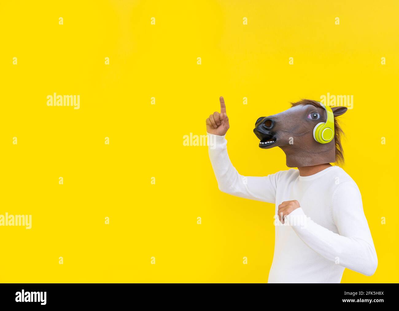 Funny horse head with headphones hires stock photography and images