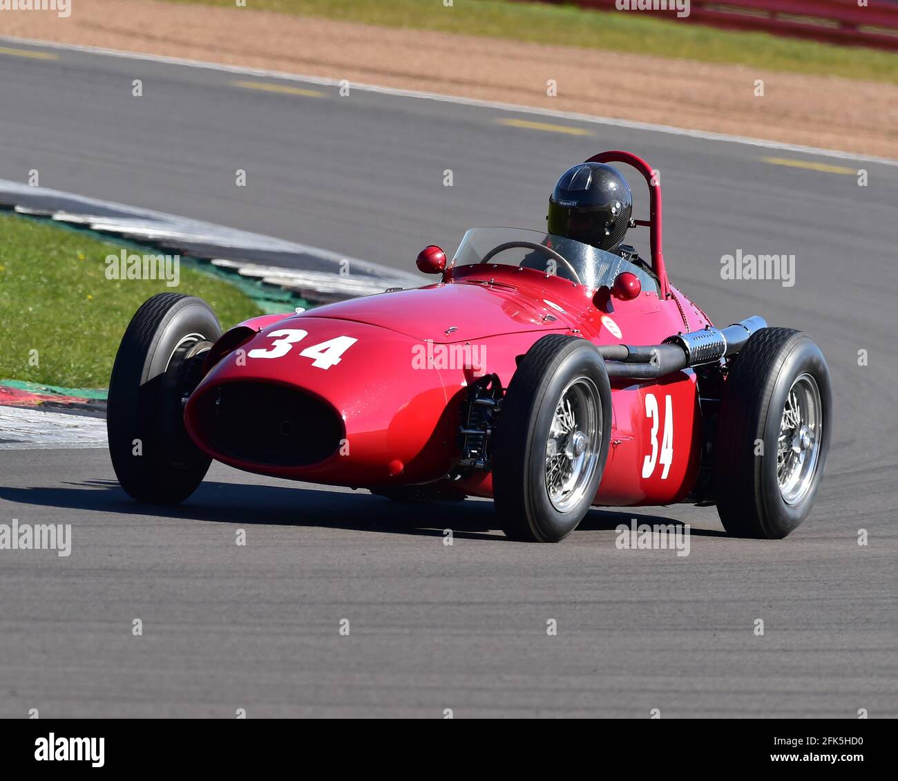 John Spiers, Maserati 250F, HGPCA Pre '66, Grand Prix cars,VSCC GP Itala Trophy Race Meeting, Silverstone, Northamptonshire, 17th April 2021. Stock Photo