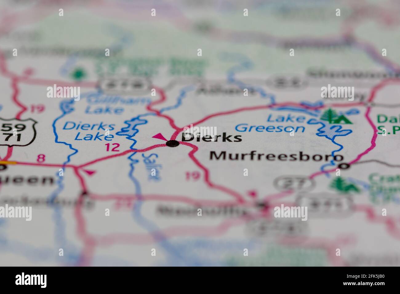 Dierks Arkansas USA shown on a geography map or road map Stock Photo