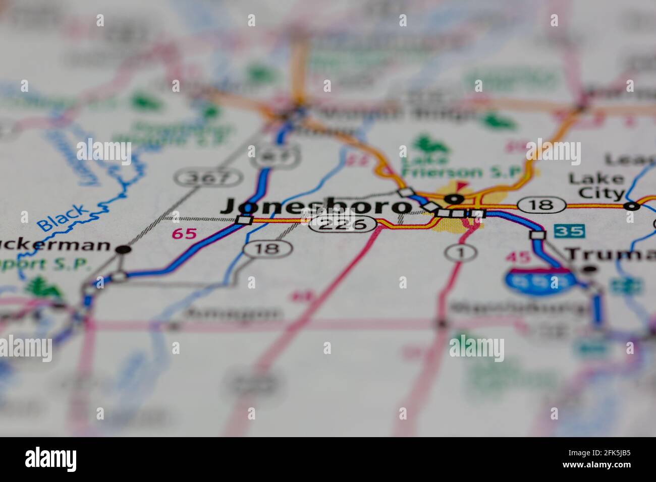 Jonesboro Arkansas USA shown on a geography map or road map Stock Photo