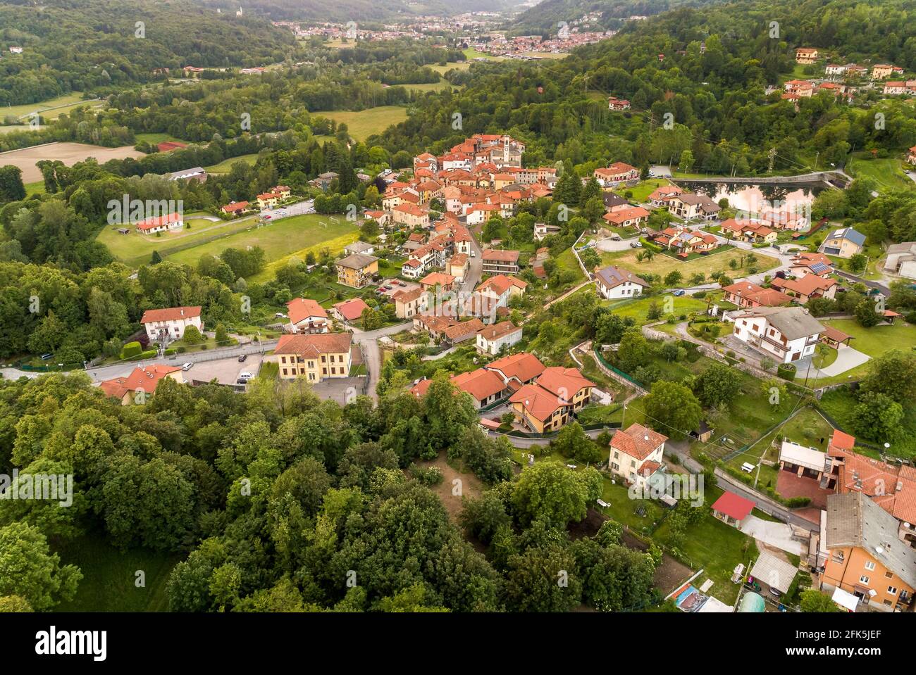 Aerial view of little Italian village Ferrera di Varese, situated in province of Varese, Lombardy, Italy Stock Photo