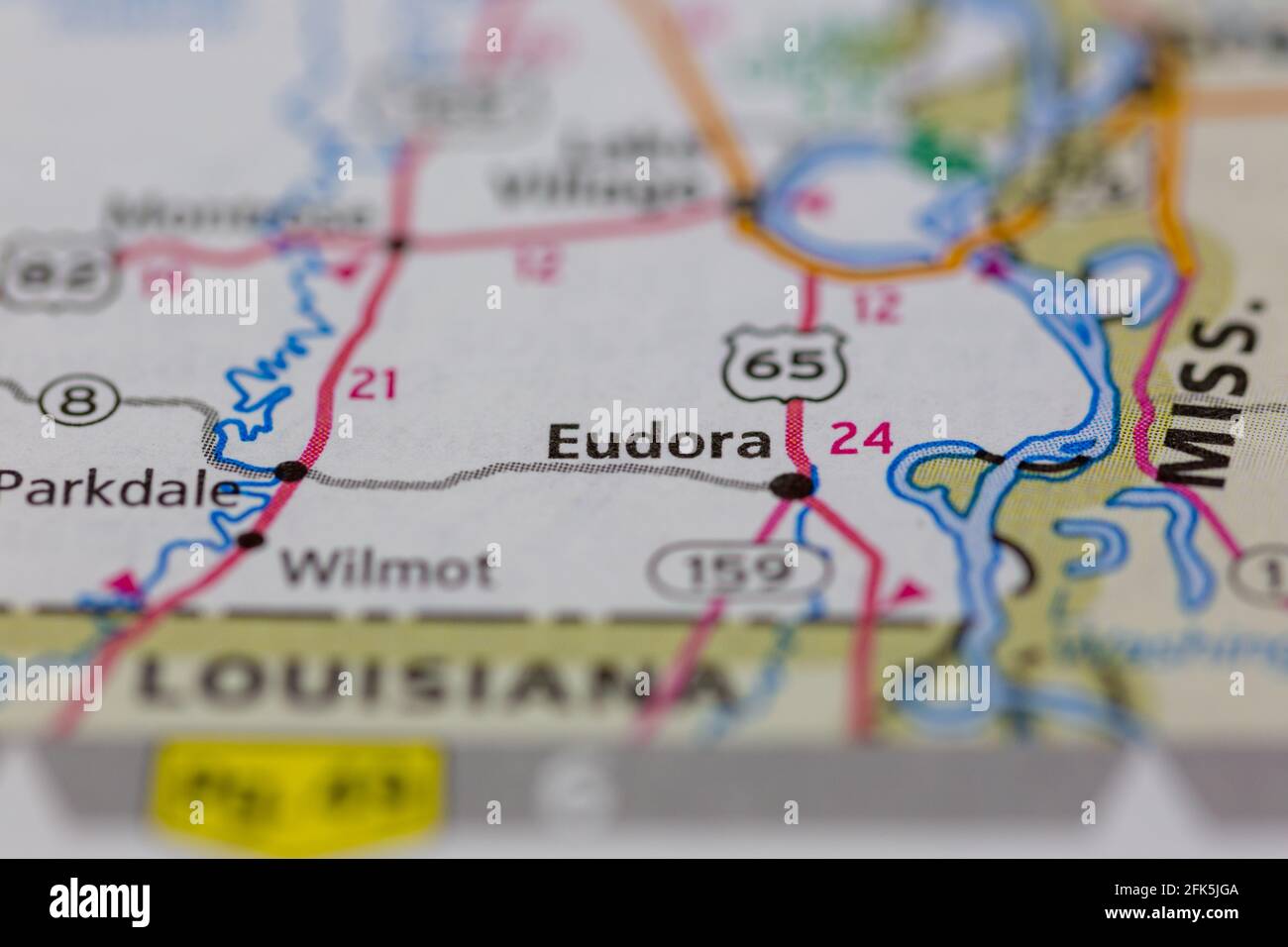 Eudora Arkansas USA shown on a geography map or road map Stock Photo