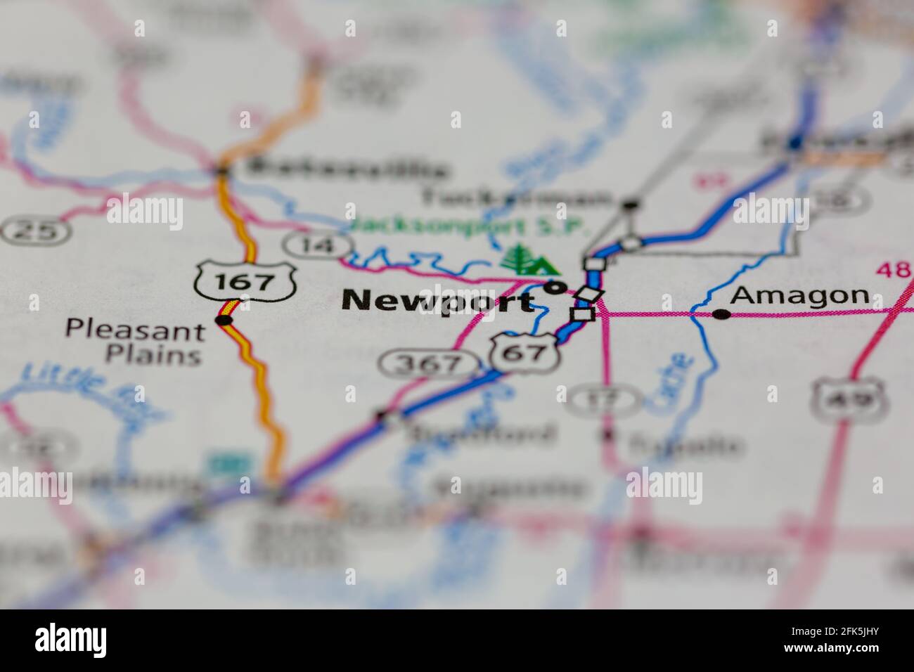 Newport Arkansas USA shown on a geography map or road map Stock Photo