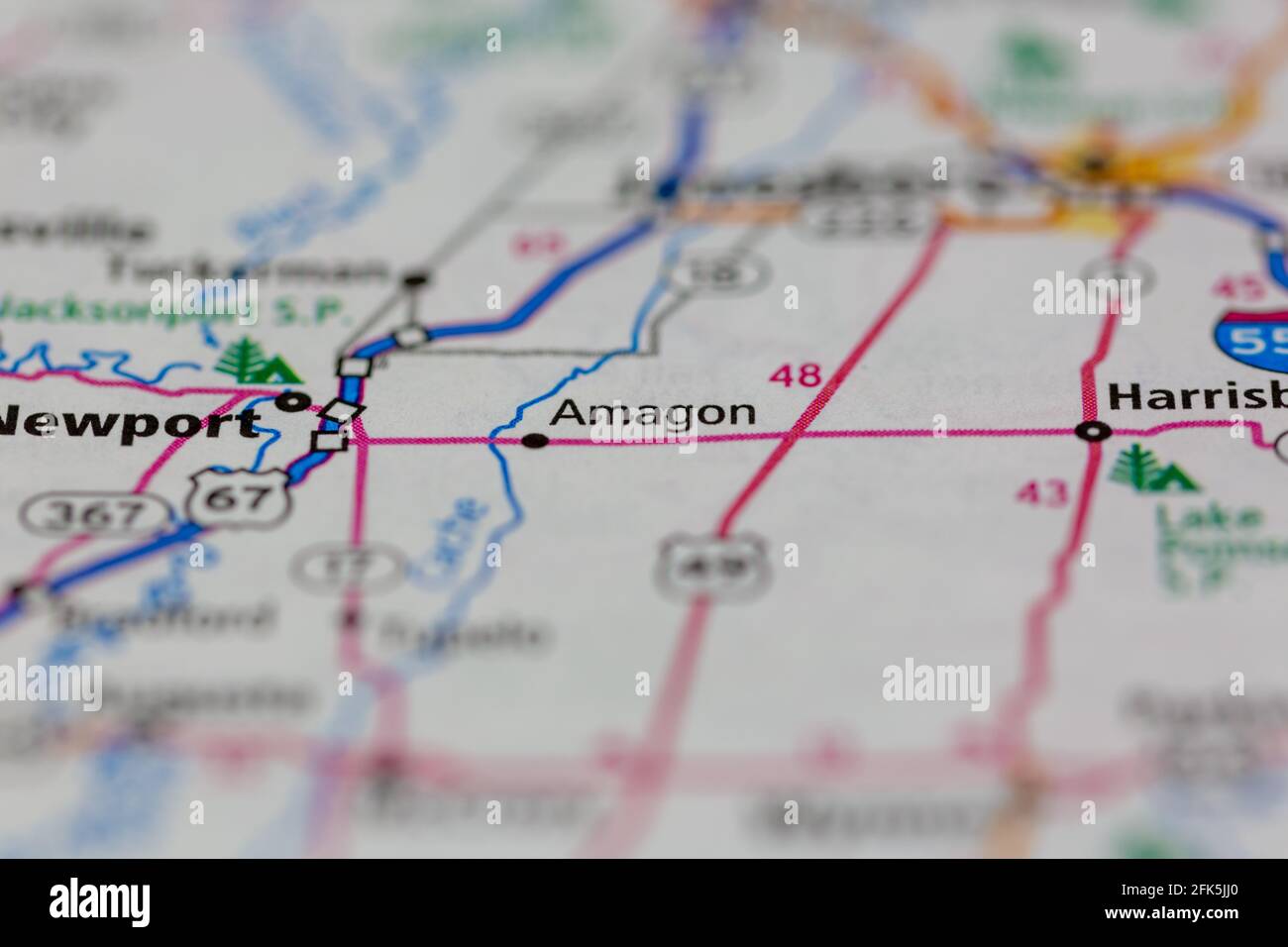 Amagon Arkansas USA shown on a geography map or road map Stock Photo